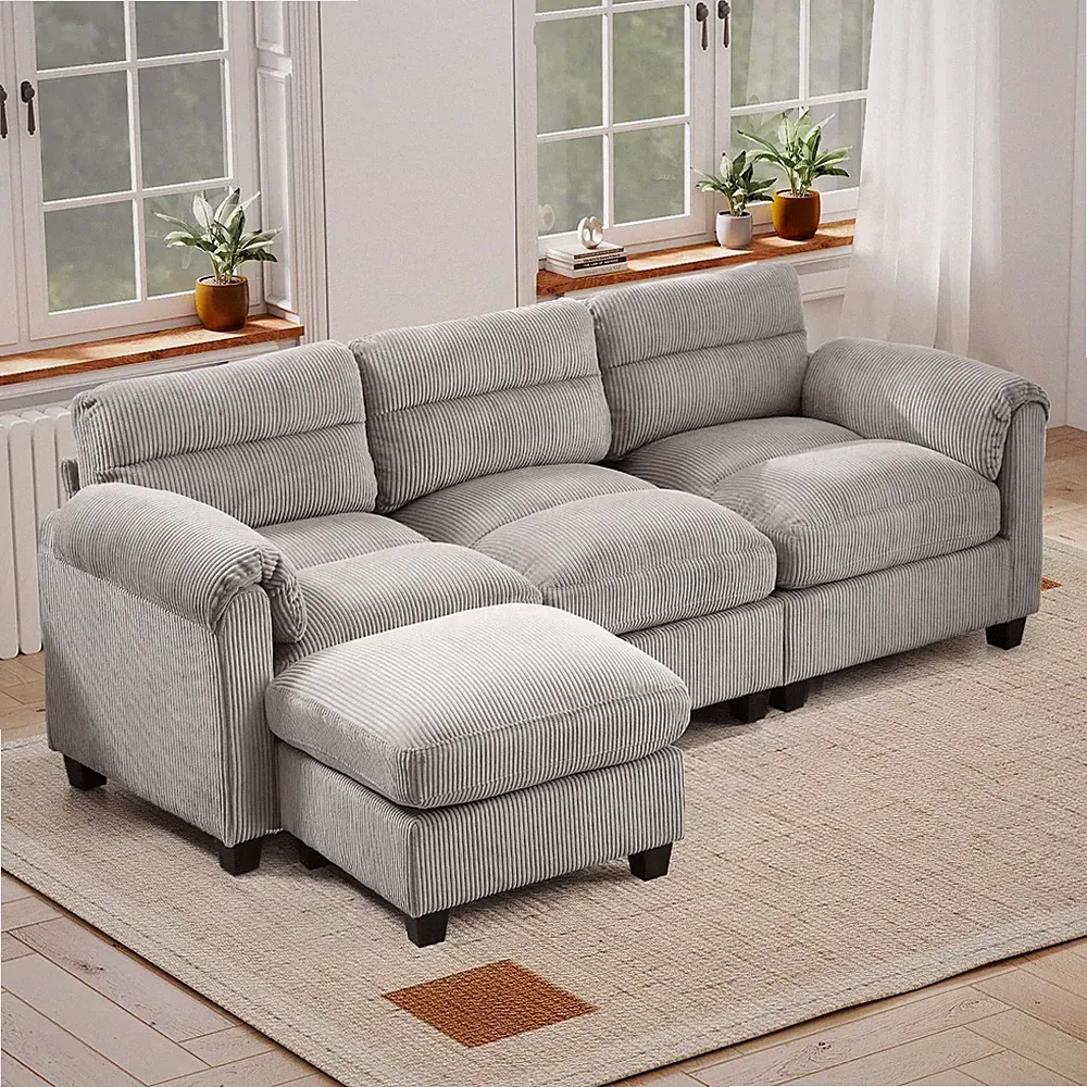 Canmov 3-Seater Modular Sectional Couches with Ottoman,Convertible L Shaped Sofa