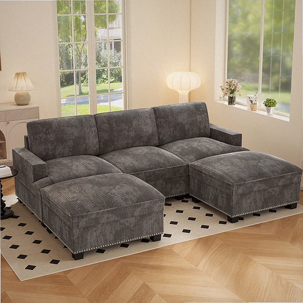 Canmov Cloud Modular Sectional Sofa with Movable Ottoman, Gray Convertible Couch