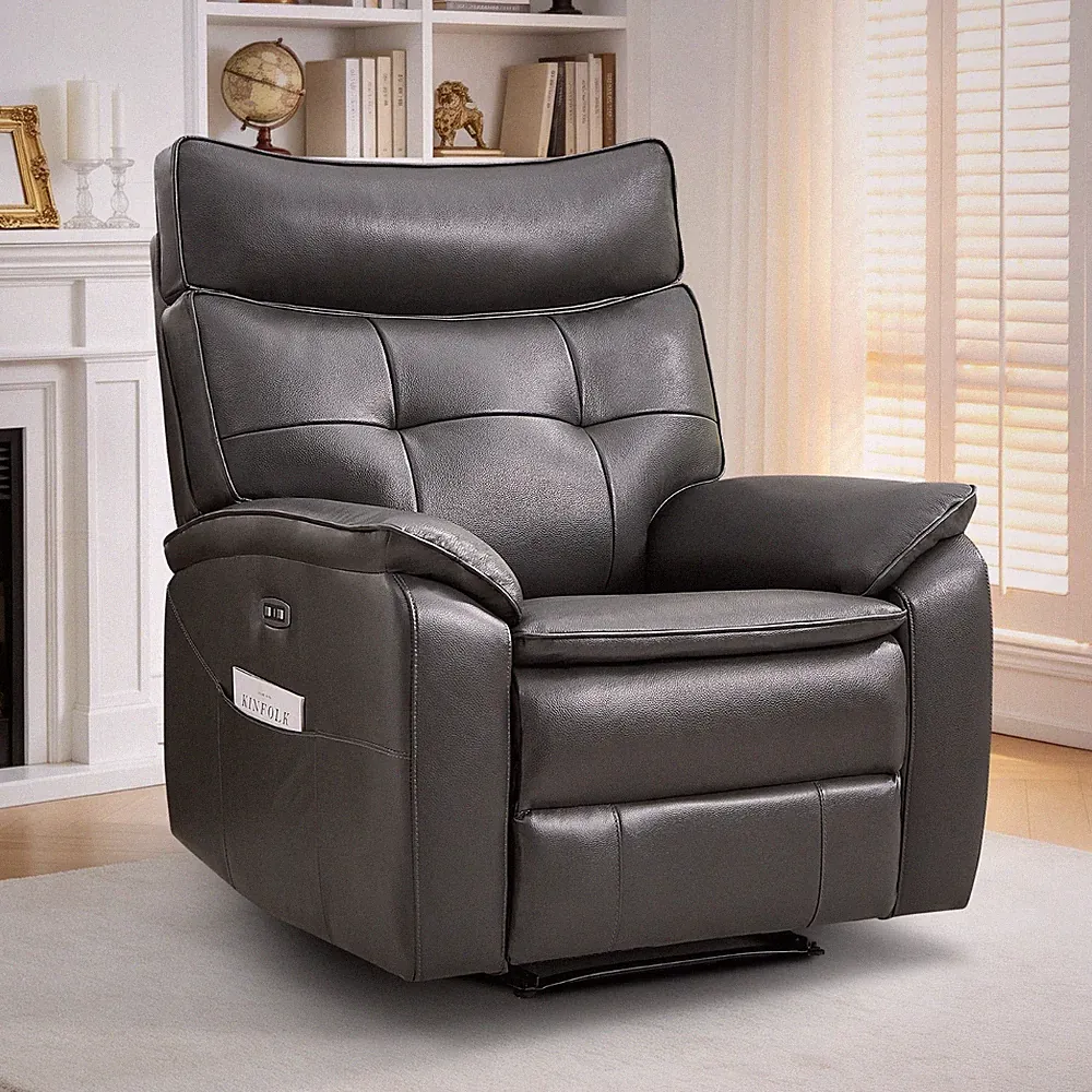 Canmov Genuine Leather Power Recliner Chair, Electric Single Reclining Sofa