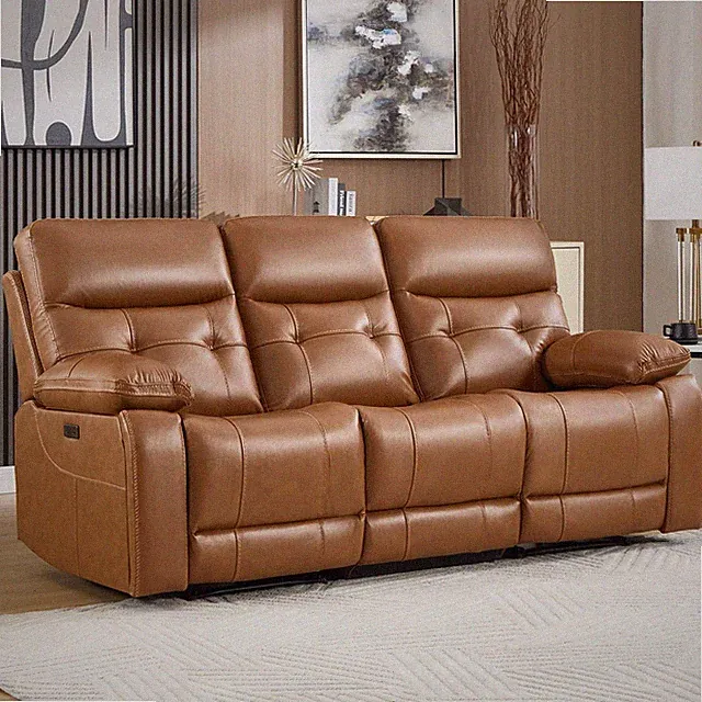 Canmov Genuine Leather Power Recliner Sofa,3 Seater Electric Reclining Couch Set