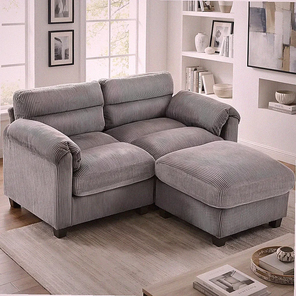 Canmov Loveseat with Ottoman, 2-Seater Modular Sectional Couches for Living Room