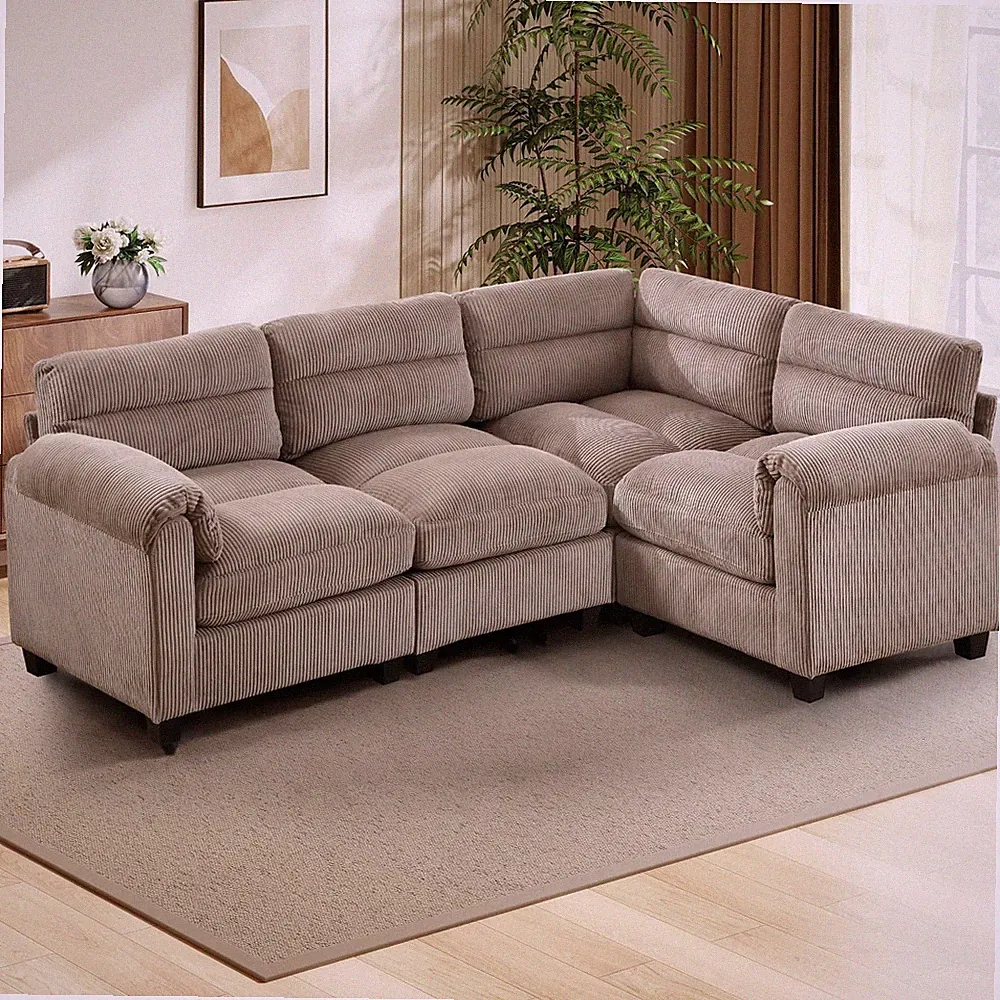 Canmov Modular Sectional Couch, Convertible L Shaped Sofa,4 Seat Corduroy Sofa