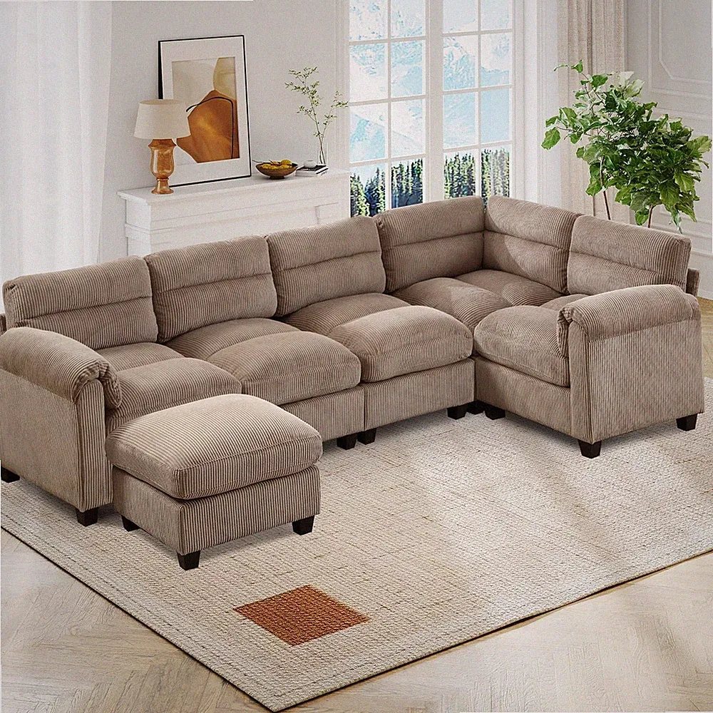 Canmov Modular Sectional Couch, U Shaped 5 Seat Corner Sofa with Movable Ottoman