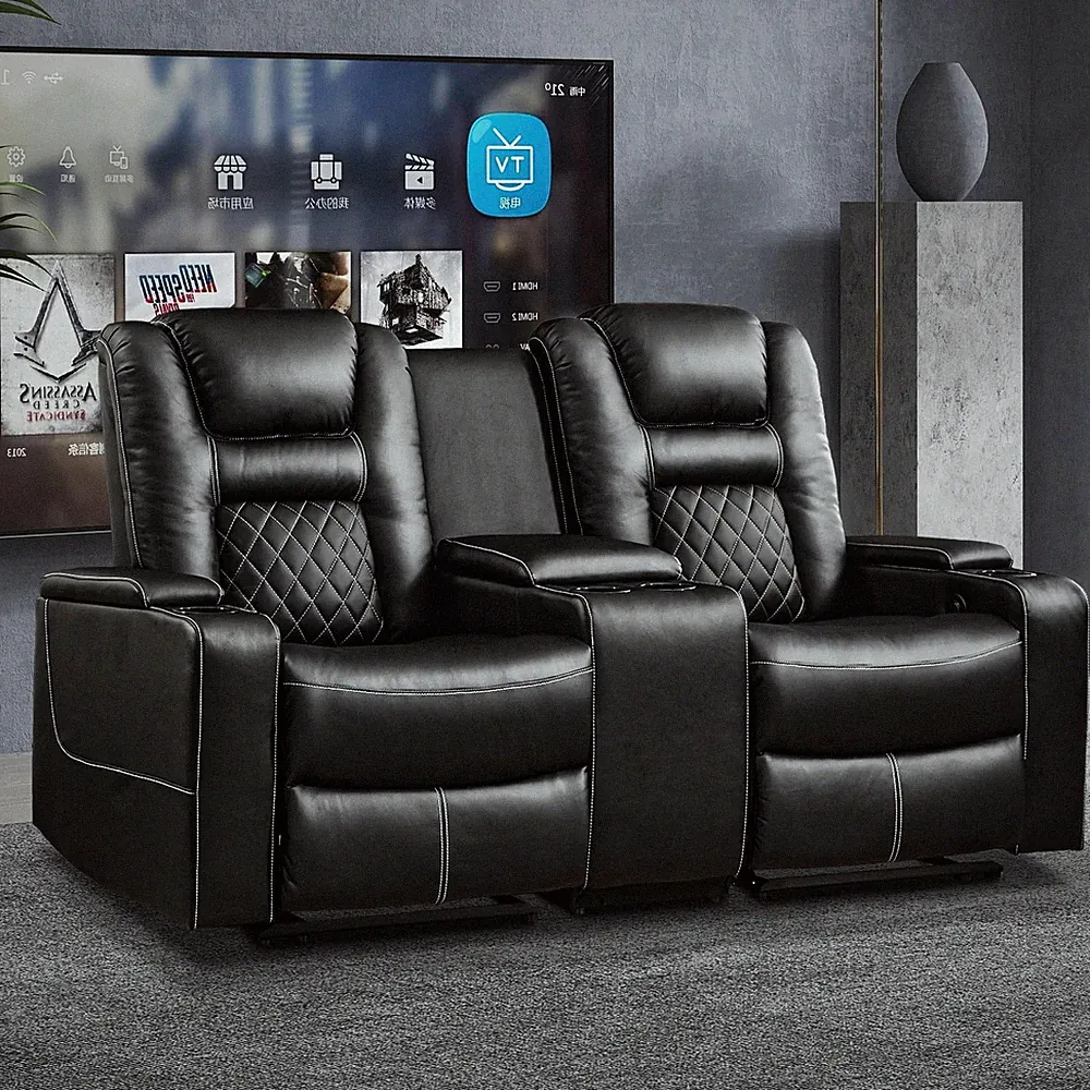 Canmov Power Theater Recliner Sofa Chair, PU Leather Loveseat w/ Central Console