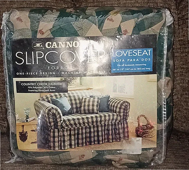 CANNON slip cover for a loveseat. Country check hunter green.