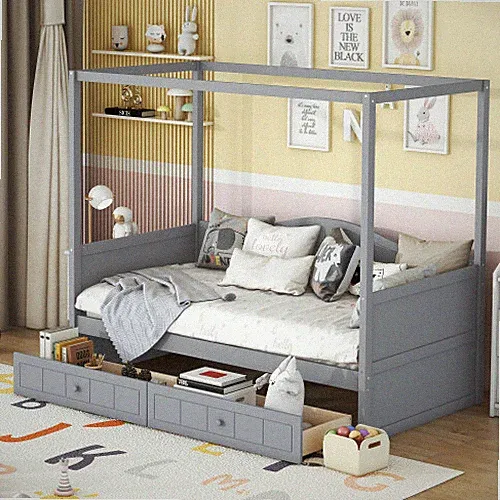 Canopy Platform Bed Solid Wood Daybed with Trundle or Storage Drawers Sofa Beds