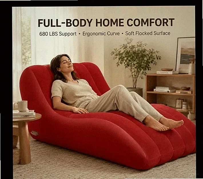 Capacity 680lbs Red Single Inflatable Sofa Bed w/ Air Pump Sofa Chair Max