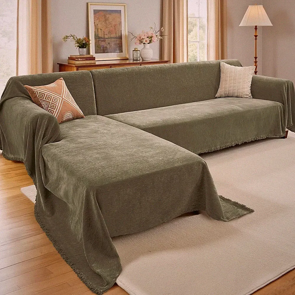 Capaloca Sectional Couch Covers 2 Pieces Chenille Sofa Cover L Shaped Couch
