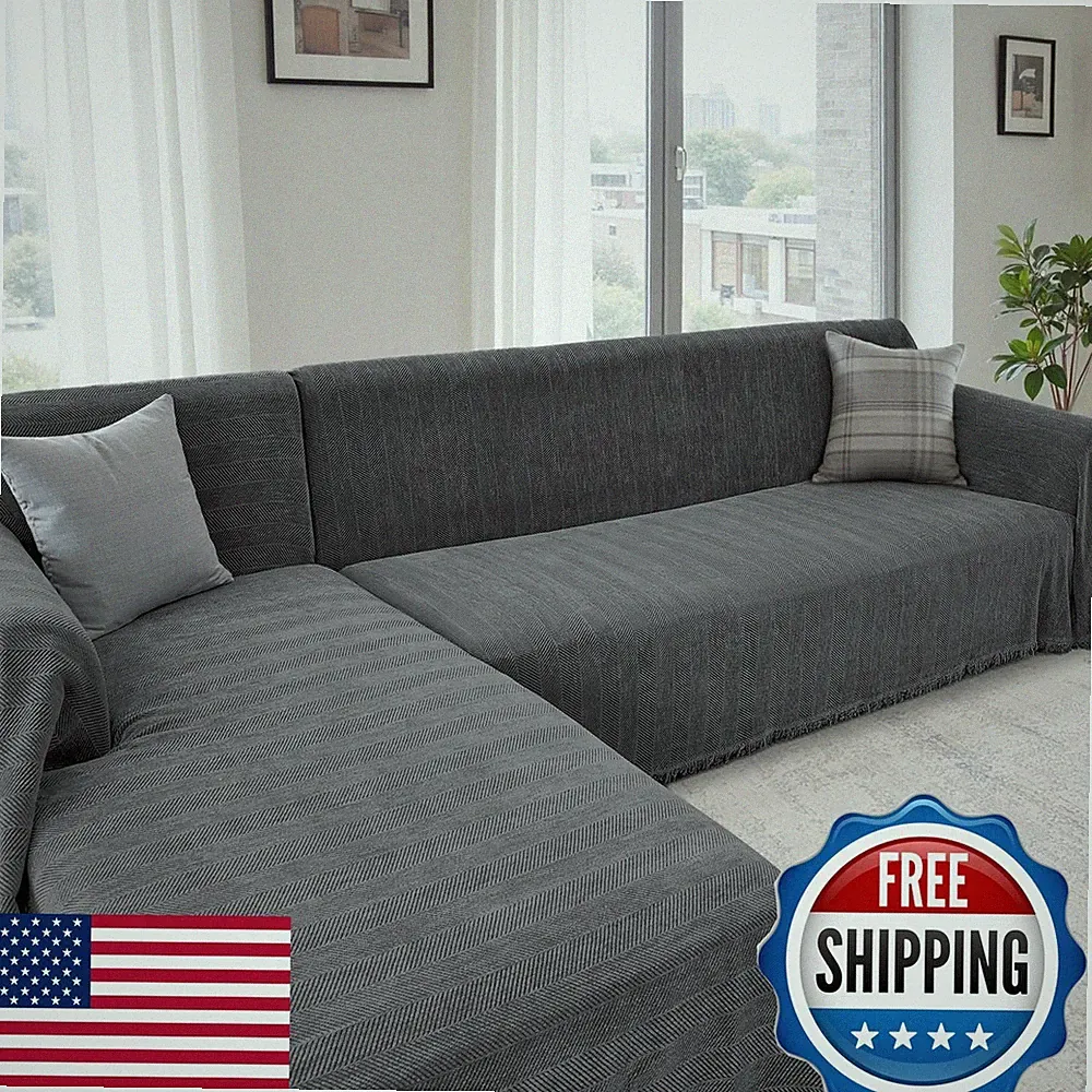 CAPALOCA Sectional Couch Covers Herringbone Pattern For L Shaped Sofa XXXL