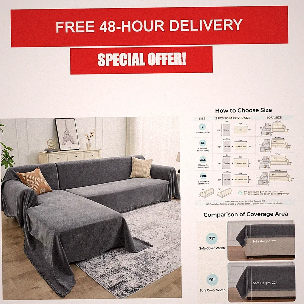 CAPALOCA Sectional Couch Covers L Shaped Washable XL | Dark Gray