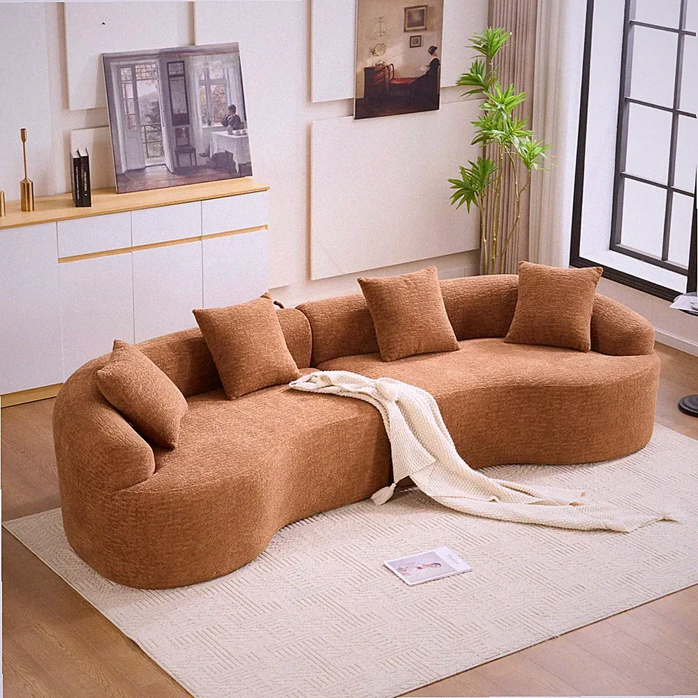Caramel Chenille Sectional Sofa Luxurious Design Indoor Outdoor