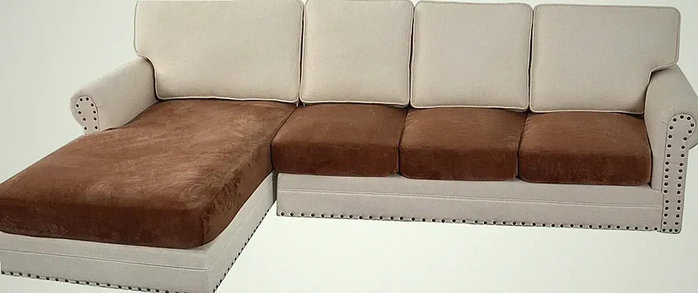 Caramel Velvet Stretch Sectional Couch Covers for L-Shaped Sofas 4-Piece Set