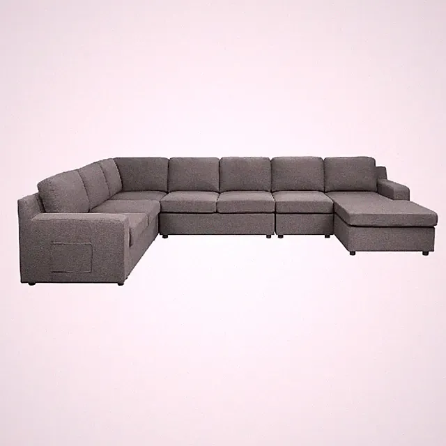 Cas Left Facing 7 Seater U Shaped Sectional Sofa Chaise- Pocket- Gray