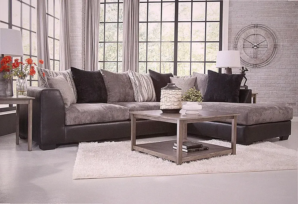 Casual Comfort Charcoal & Black L Shaped Sectional