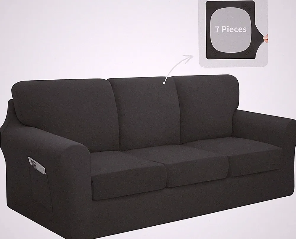 Casual & Comfortable 7-Piece Stretch Sofa Cover Set for Large Sofas - Dark Grey