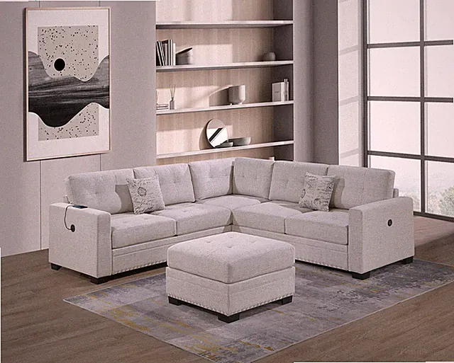 Casual Simple Tufted Couch Living Room Sectional 4pc Set Sincere Bone Color Fabr