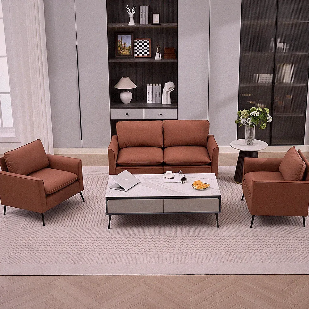 Cat Paw Faux Leather Loveseat Sofa, Brown Pillow Back Sectional
