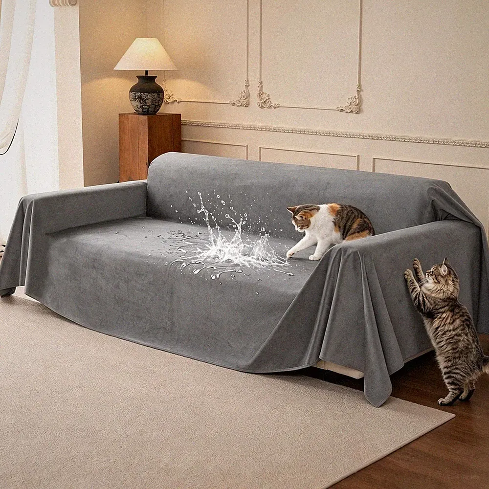 Cat Scratch Couch Cover Waterproof Sofa Cover 118"x71" Gray