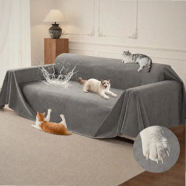 Cat Scratch Couch Cover Waterproof Sofa Cover 134" x71 Gray