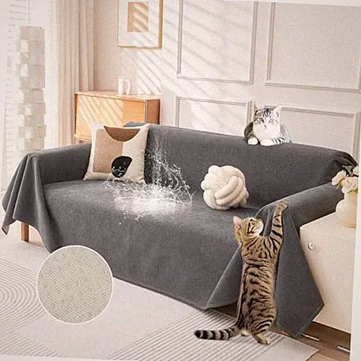 Cat-Scratch Resistant Couch Cover, Waterproof Sofa Cover 71" x 118" Dark Grey