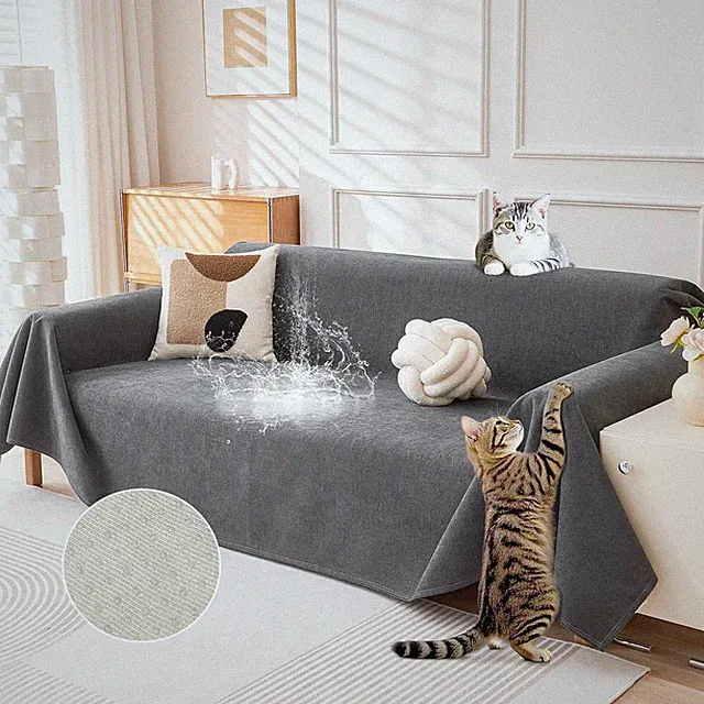 Cat-Scratch Resistant Couch Cover, Waterproof Sofa Cover for 3 Cushion Couch Was