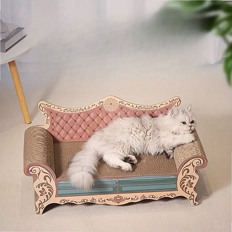 Cat Scratcher Sofa Bed Vintage Lounge Couch Scratching Board Vertical Wood Pink