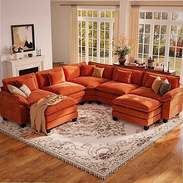 CDCASA 117" Oversized Modular Sectional Sofa with Corner, Comfy V-Shaped Cloud C