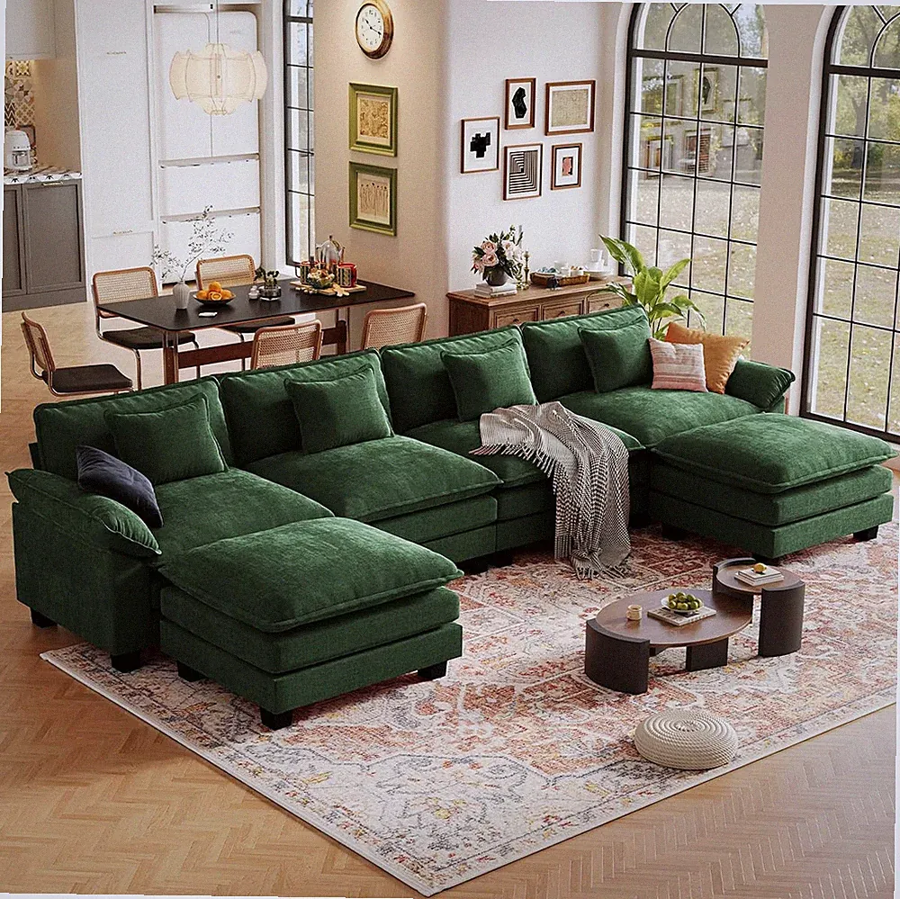 CDCASA 154" Modular Sectional Sofa, Comfy U-Shaped Cloud Couch with 2 Movable Ot