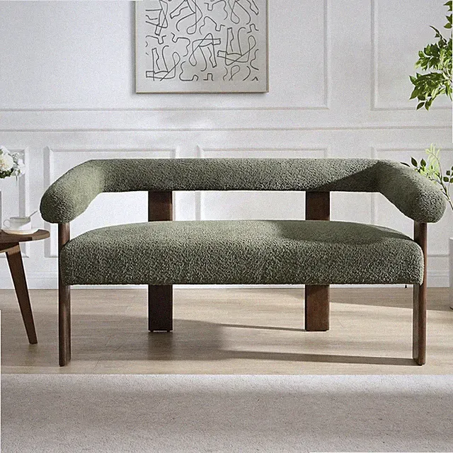 Celen Modern Boucle Loveseat Sofa with Round Armrest, Green & Brown