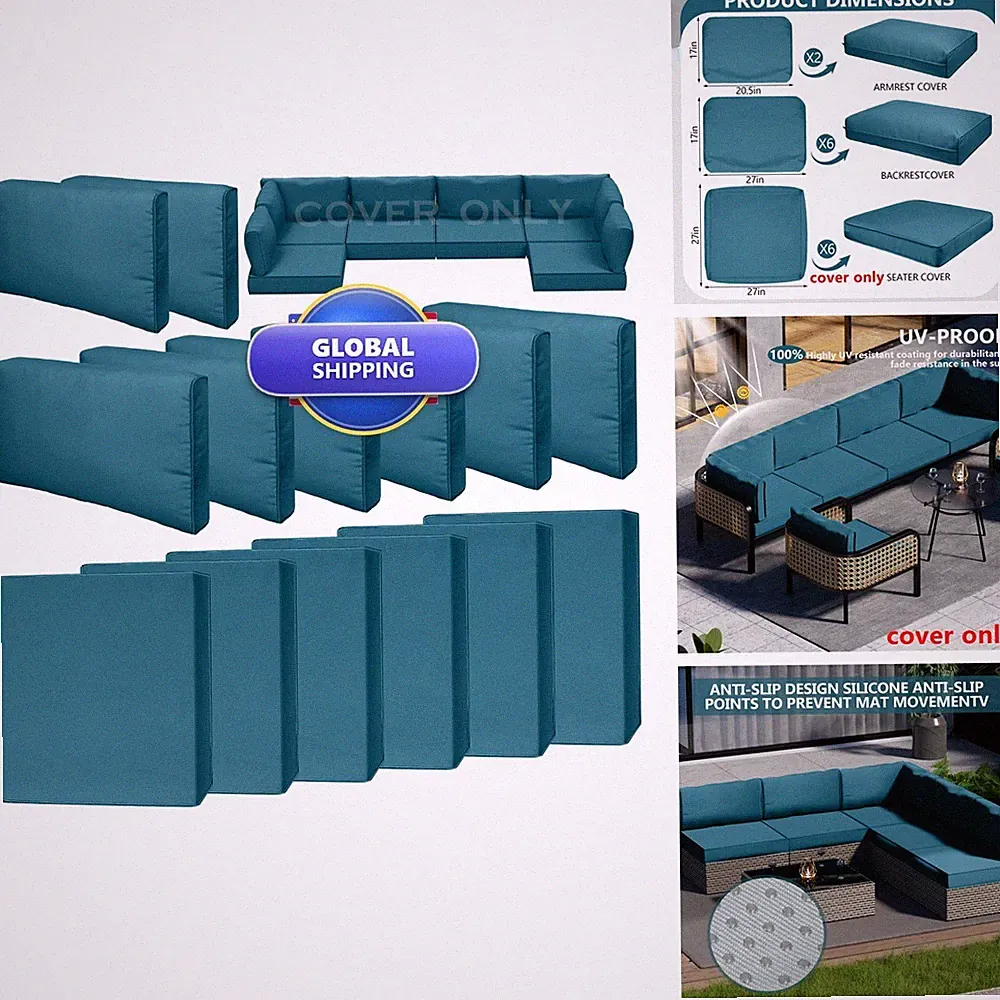 Cethytirko 14 Piece Outdoor Patio Waterproof Cushion Covers, Fits 6-Seat Wicker