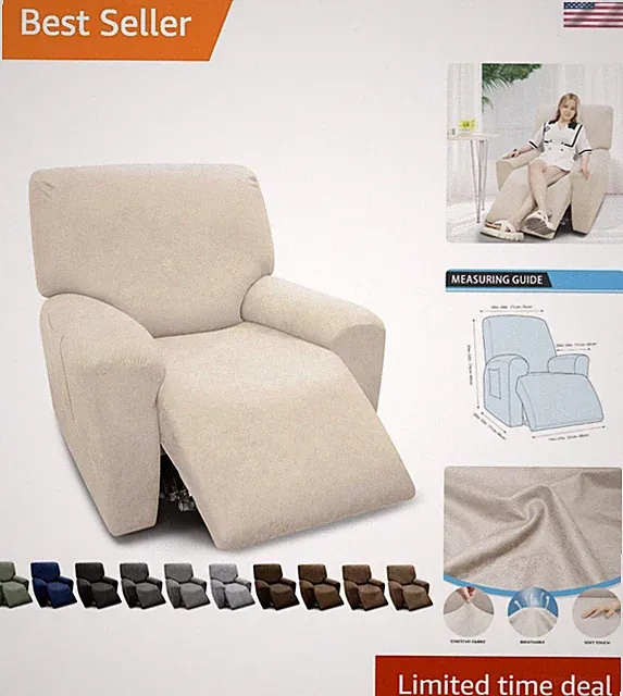 Chair Covers 4-Pieces Recliner Chair Covers 1 Seater Cover for Recliner Chair...