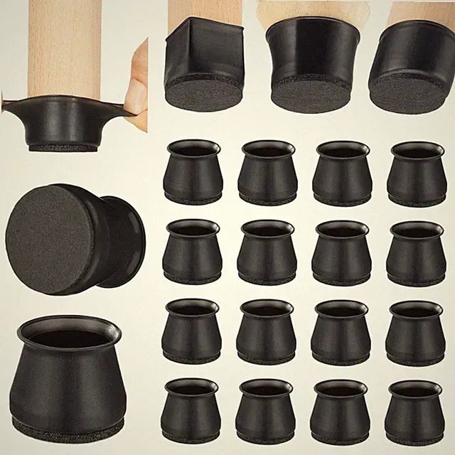 Chair Leg Floor Protectors - 16 pcs Black - Felt Bottom Silicone Pads - Floor...