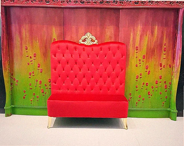 Chaise High Back Sofa - Double High Back Chair - Adonis Red Velvet w/ Gold Crown