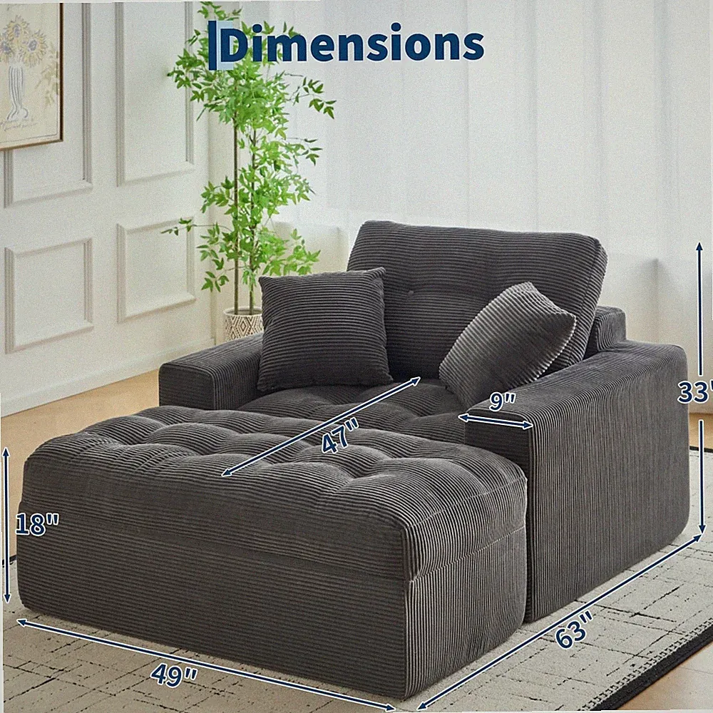 Chaise Lounge Chair Oversized w/ Ottoman No Assembly Modern Boneless Sofa Bed