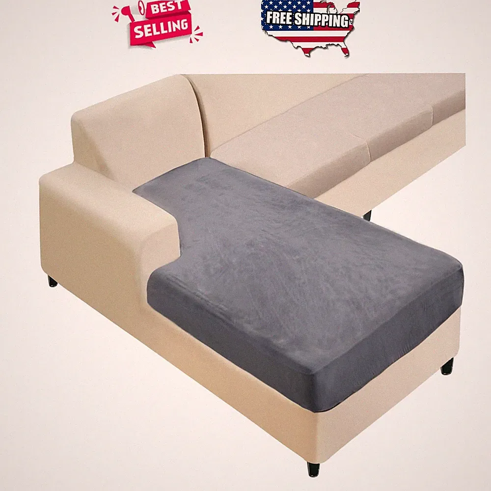Chaise Lounge Cover Stretch Velvet Sofa Slipcover for Sectional Couch Dark Grey