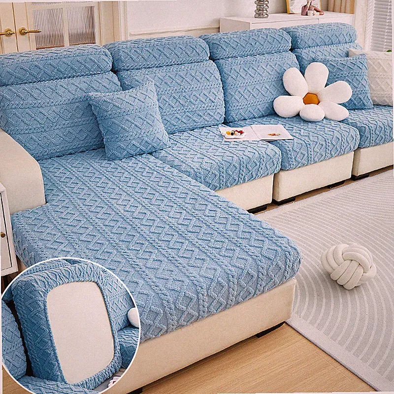 Chaise Lounge Sectional Sofa Slipcover Cover Striped Suede Stretch Waterproof