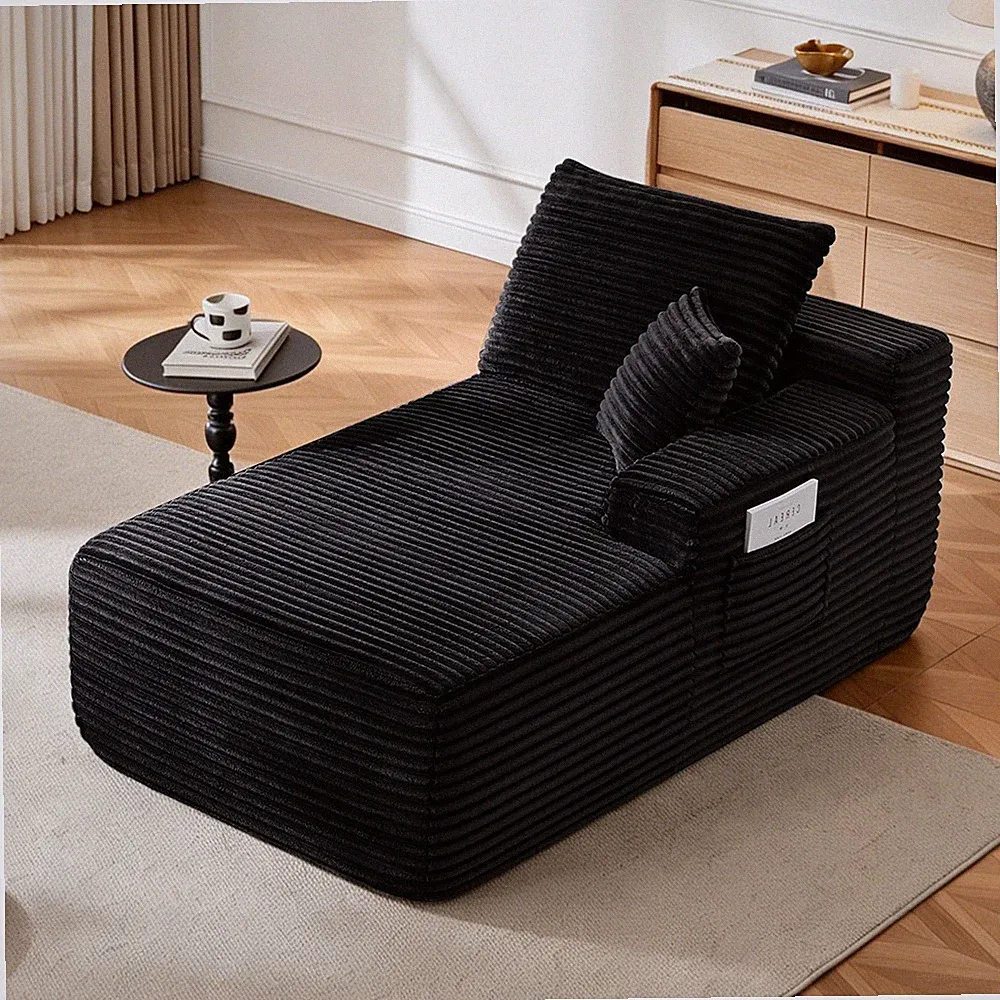 Chaise Lounge Sofa 37.5" Right Chaise Black Velvet Sectional