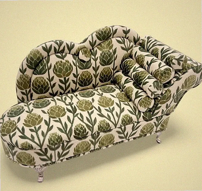 Chaise Lounge Sofa Bed Jewelry Box Artichoke Damask Acorn Olive Green Botanical