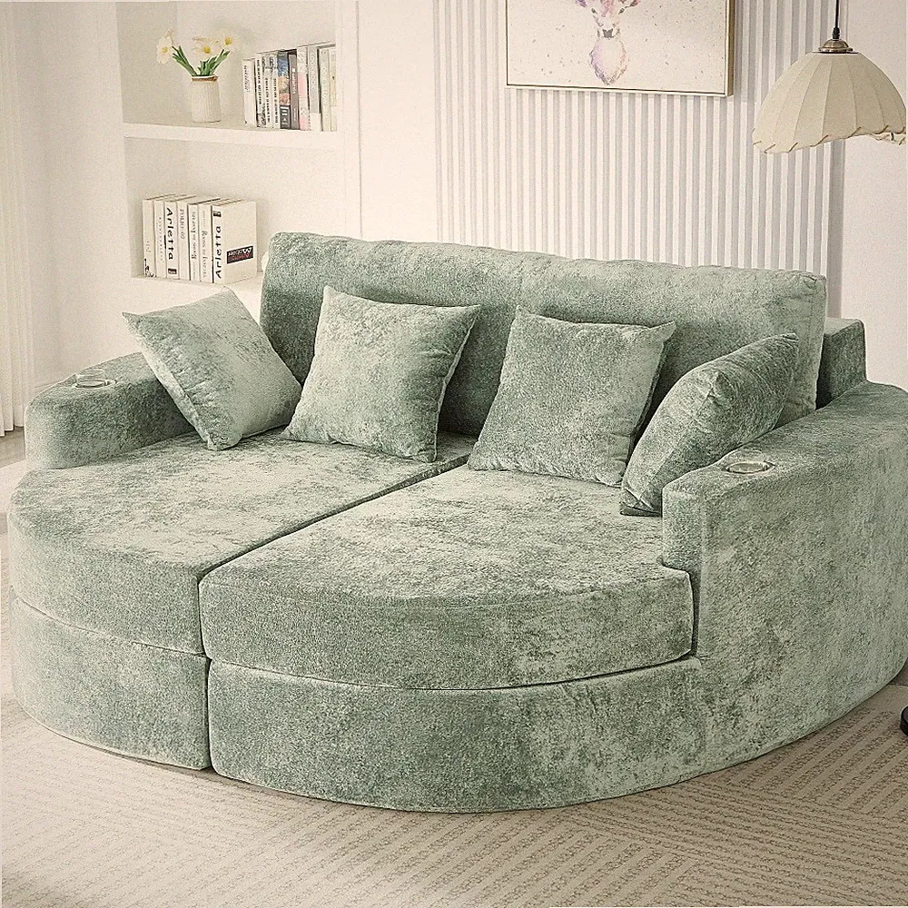 Chaise Sofa 80" Curved Chaise Lounge Sofa Boneless Couch Upholstered Sofa Bed