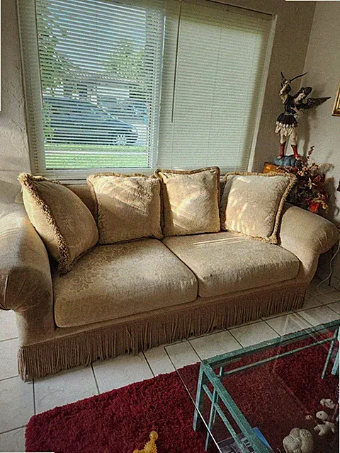 Champagne Vintage Jaquard Print Loveseat Sofa Used
