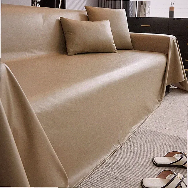 Champagne Waterproof Faux Leather Sofa Cover for Dogs, 71"x165