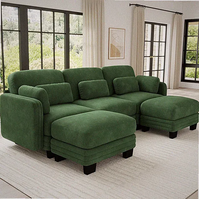 Channel Tufted Chenille 3-Seater Modern Sectional Sofa Set