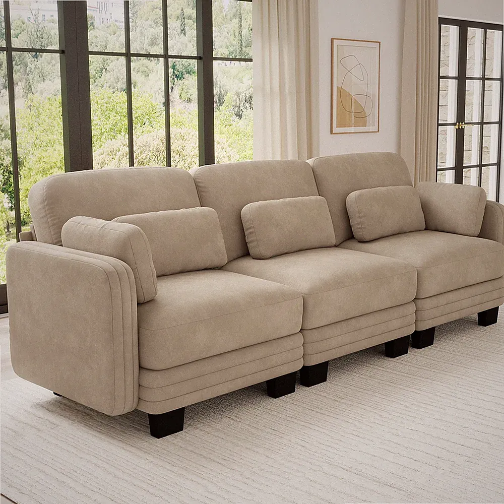 Channel Tufted Design Modern Minimalist Modular Sectional 3 Seater Sofa,3-Seat