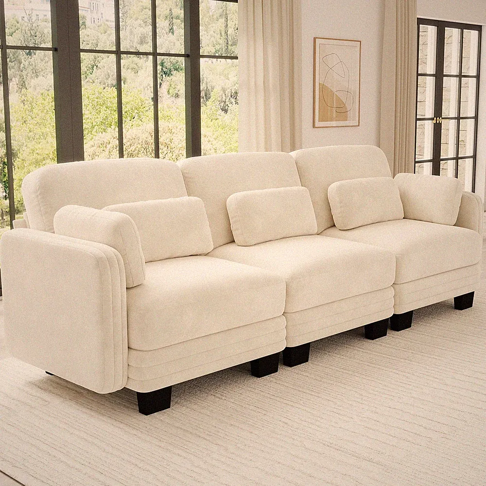 Channel Tufted Design Modern Minimalist Modular Sectional 3 Seater Sofa,3-Seater