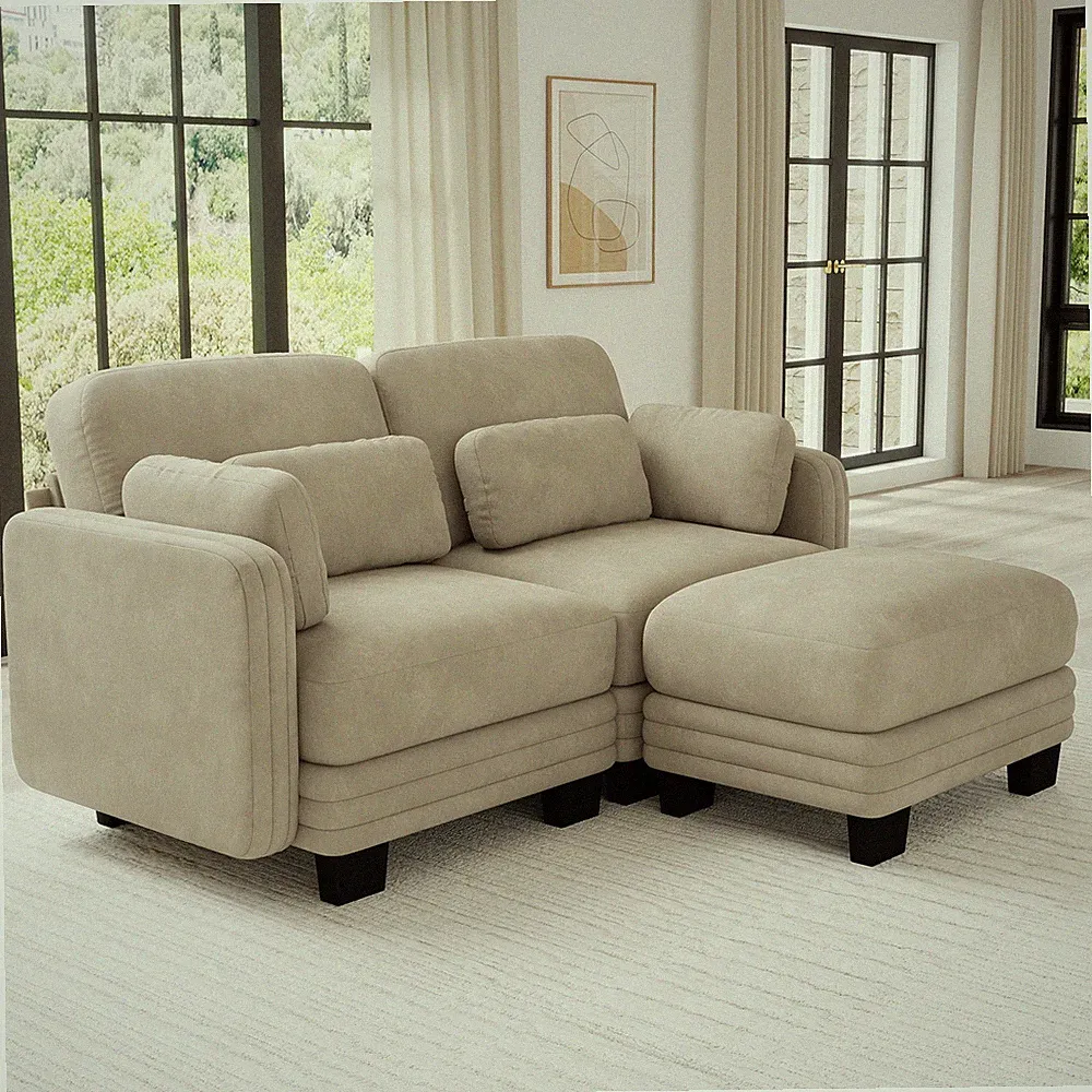 Channel Tufted Design Modern Minimalist Modular Sectional Loveseat Sofa,2-Sea
