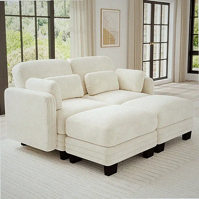 Channel Tufted Modern Chenille Sectional Loveseat Sofa Set