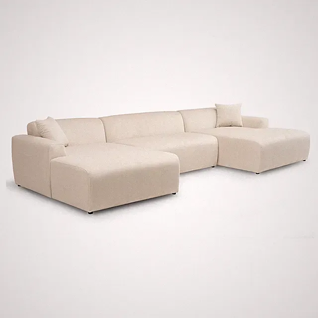 Chapman Corduroy Fabric Living Room U-Shaped Corner Sectional Sofa in Cream
