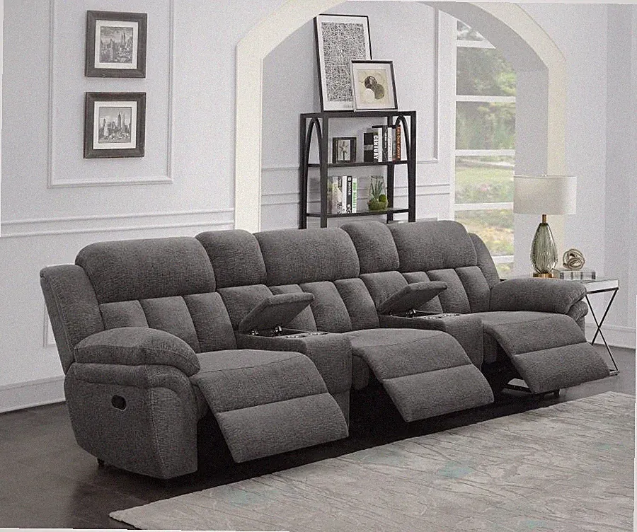 CHARCOAL GREY 3 RECLINER RECLINING SOFA THEATER SEATS & CONSOLES FURNITURE