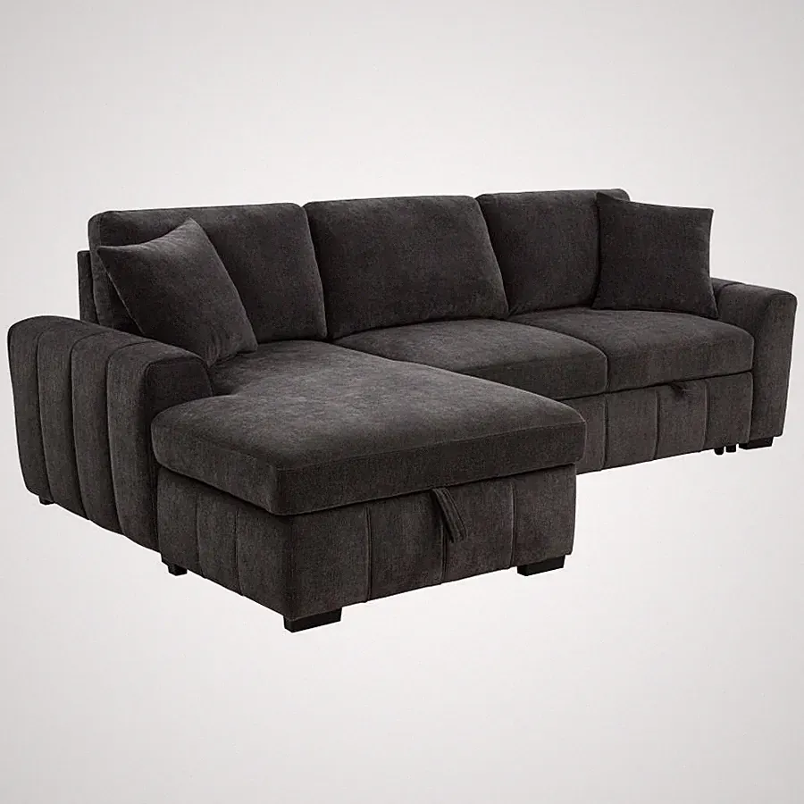 CHARCOAL GREY SLEEPER SOFA SECTIONAL POP UP CHAISE STORAGE LIVING ROOM FURNITURE