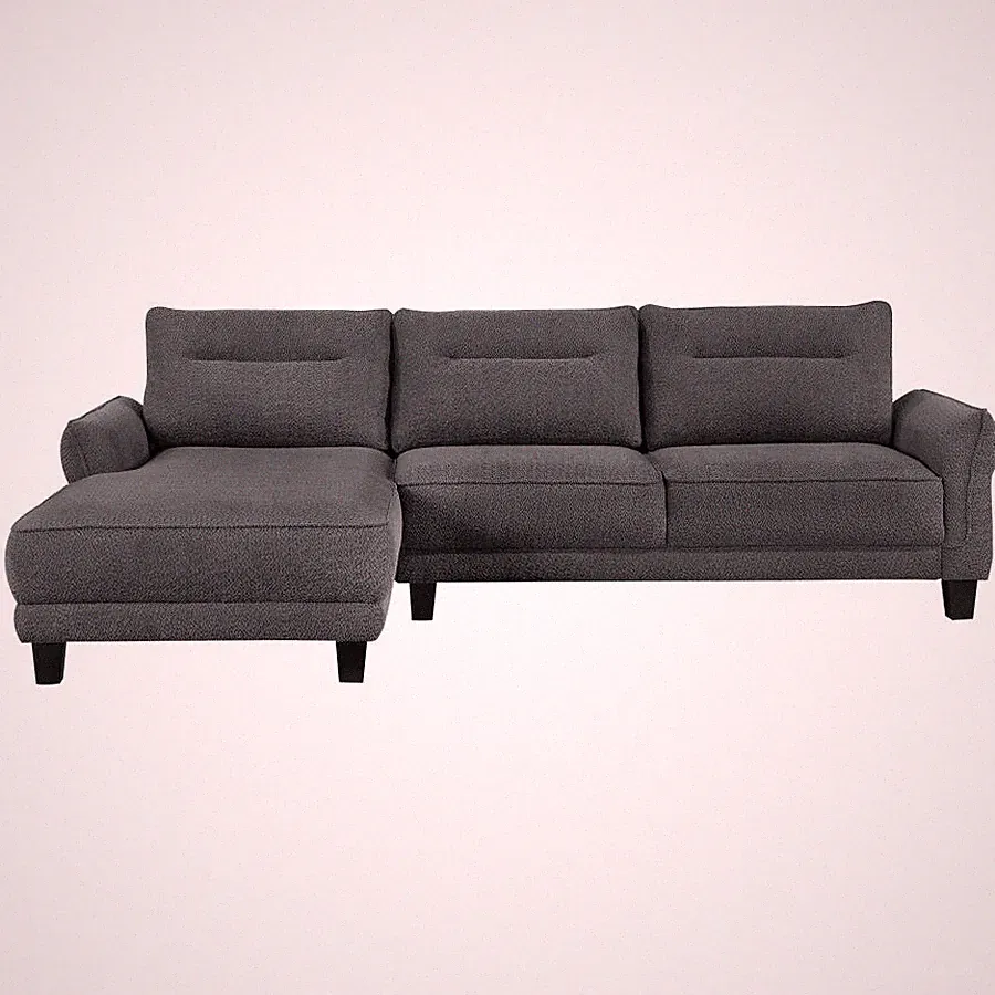 CHARCOAL GREY TEDDY BEAR LIKE FABRIC SOFA CHAISE SECTIONAL LIVING ROOM FURNITURE